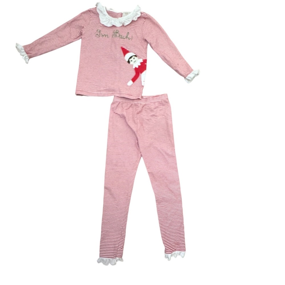 Little Bear Smocks Kids Red White Striped Elf On The Shelf Pajama‎ Set Size 6